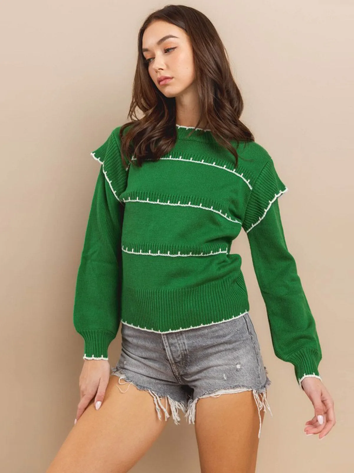 WOMEN'S LONG SLEEVE EMBROIDERY DETAILED BLOUSE TOP