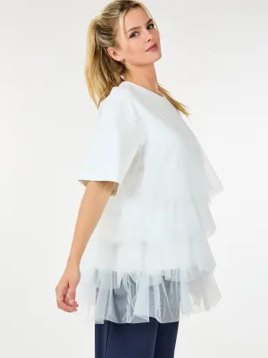 WOMEN'S SHORT SLEEVE RUFFLE TIERED  DETAILED BLOUSE