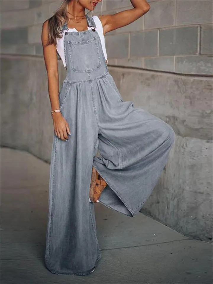 Women's Sleeveless Loose Denim Jumpsuits for Summer