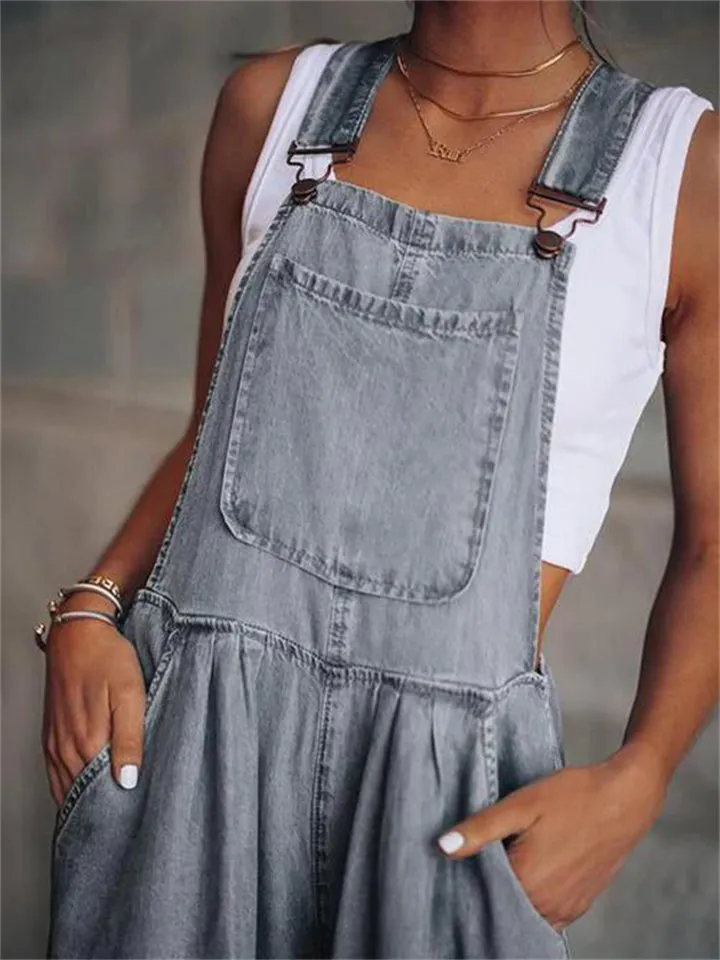 Women's Sleeveless Loose Denim Jumpsuits for Summer