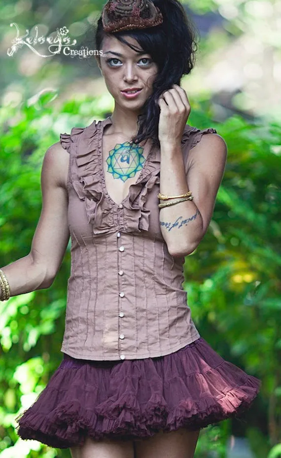 Womens Top - Steampunk, Blouse, Ruffle Collar, One Size Fits All, Open Back, Lace up back, Burning Man, Boho, Victorian Era, Lucy Lou